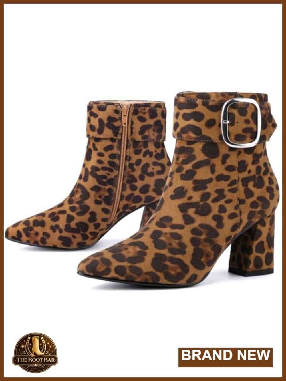 Chunky Heel Pointed Toe Ankle Boots with Square Buckle Faux Suede